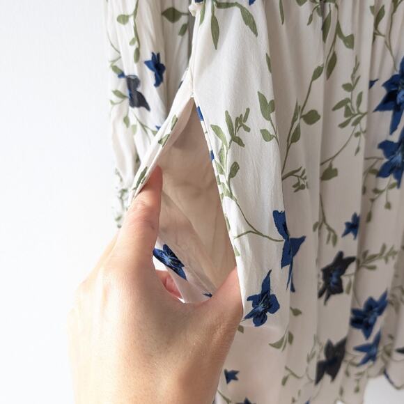 Free People Lighten Up White & Blue Floral Long Sleeve Button Mini Dress, size S - Picture 5 of 10